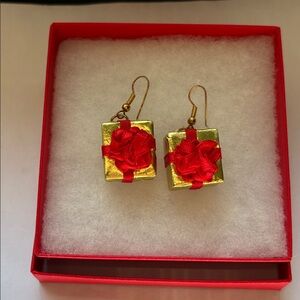 🟡 New Stunning Gift Box Earrings Red & Gold, Dangle Earrings